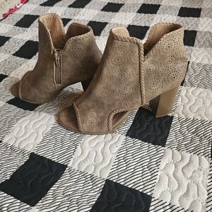 Maurices Tan Peep-Toe Heeled Boots